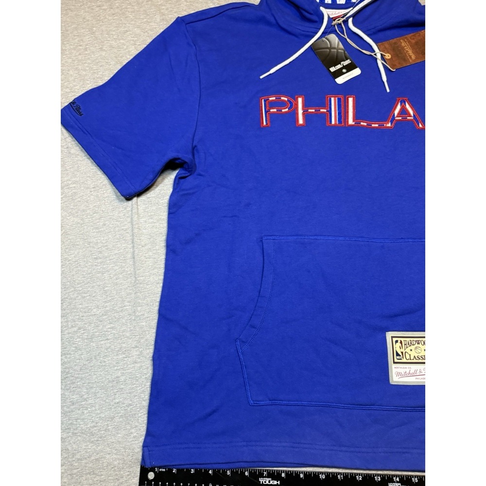 Mitchell & Ness PHILA 76ers Blue Hardwood Classics Short Sleeve Hoodie XL - Picture 2 of 14